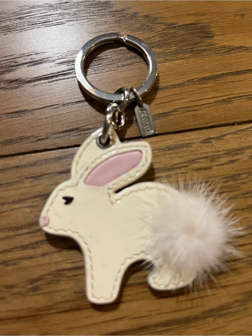 Vintage Coach Cream Bunny Keyring with Pink Ear & Pom tail